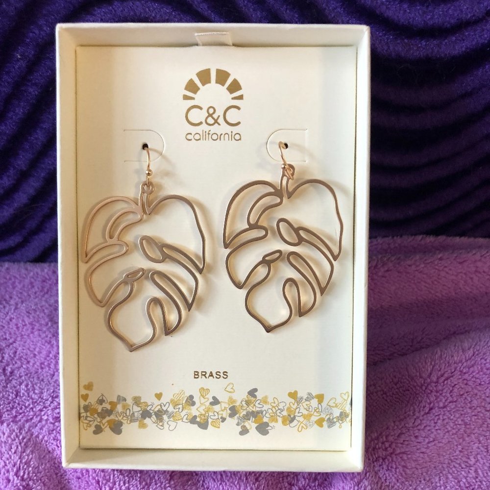 C&C California Brass Dangle Leaf Earrings